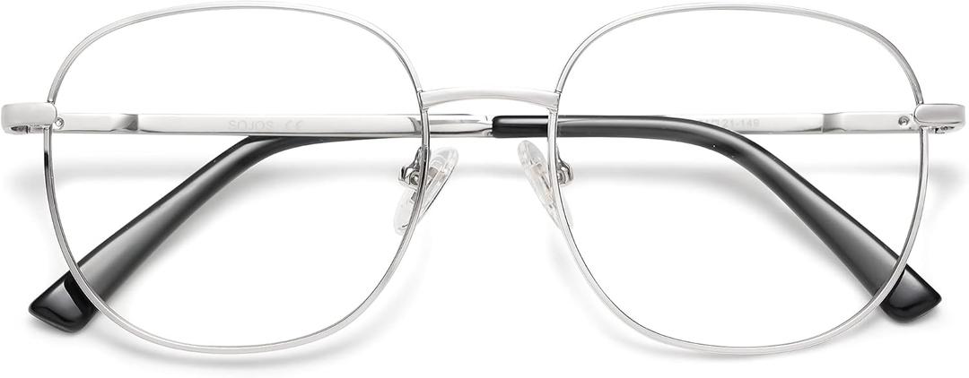 SOJOS Classic Square Blue Light Blocking Glasses for Women Men Stylish Computer Glasses SJ1137 (Silver)