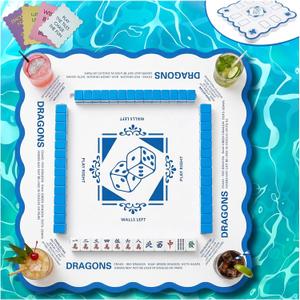 Floating Mahjong Table for Pool, 31.5" Double-Sided Water Game Tray for Mahjong & Poker Card Games，Waterproof Pool Mahjong Table with 4 Mahjong Shuffler Cards for Hot Tub, Lake, Beach, Pool Party