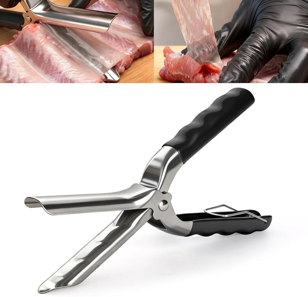 Rib Membrane Remover Tool - Upgraded Thick 304 Food-Grade Stainless Steel with Ergonomic Full-Rubber Grip for Effortless BBQ Rib Prep, Pork Rib Skinner, and Meat Preparation