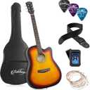Ashthorpe 41-inch Beginner Cutaway Acoustic Guitar Package (Sunburst), Full Size Basic Starter Kit w/Gig Bag, Strings, Strap, Tuner, Picks