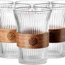 6PCS Glass Coffee Mug 9oz with Bamboo Sleeve,Espresso Cups Drinking Cup set, Home Essential Glass Tumblers for Beer, Cocktail, Tea and Latte Clear