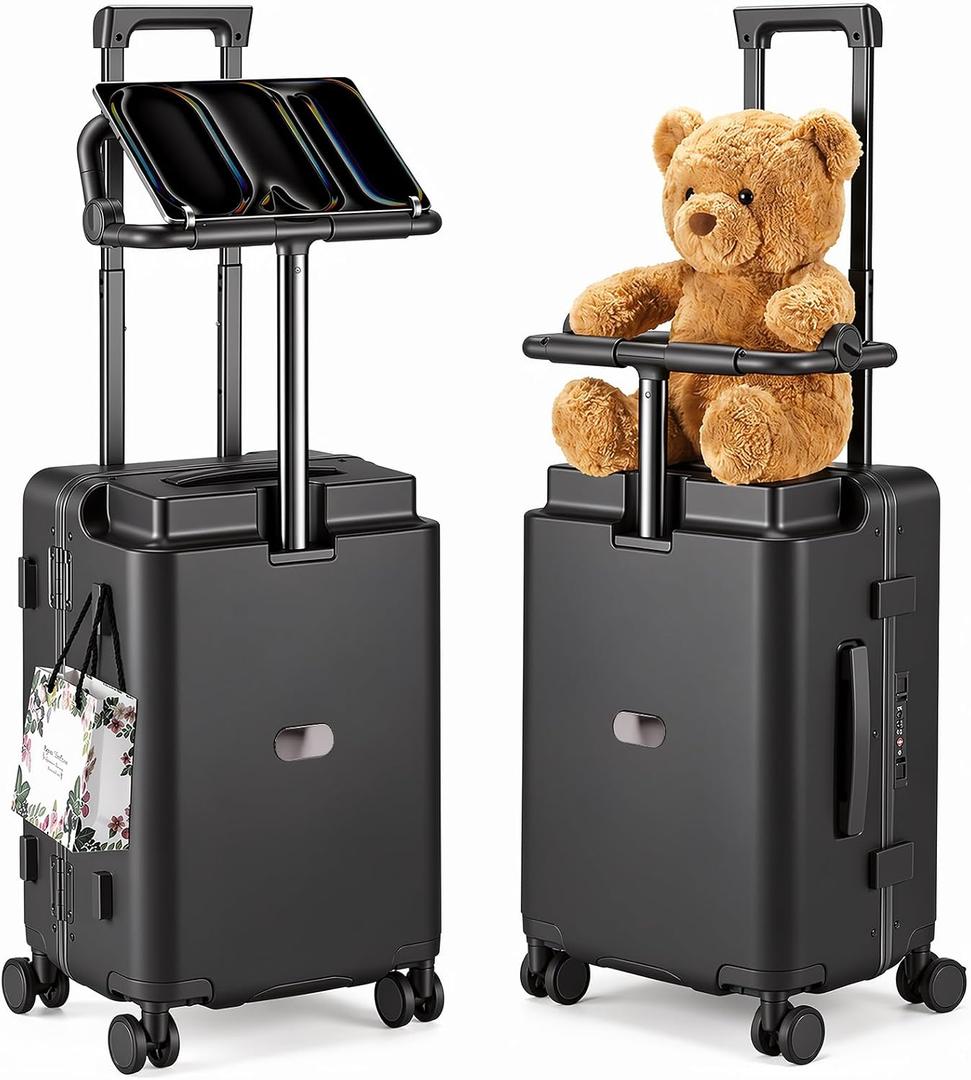 Ride-On Luggage with Adjustable Seat&Multi-Mode Handle,Black(1 Piece), 21.5"x13.2"x10.6"