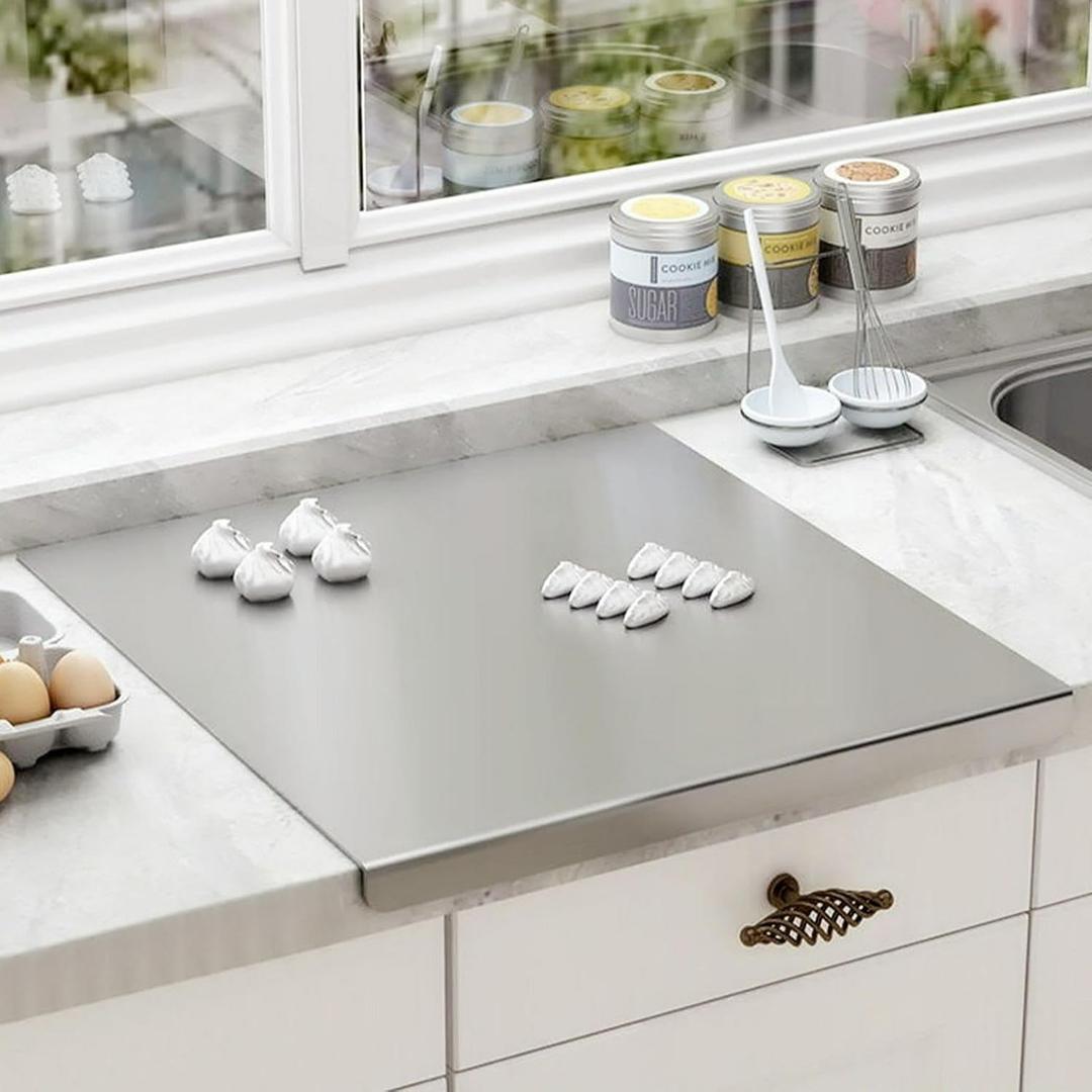 Stainless Steel Cutting Boards with Lip for Kitchen, Metal Cutting Board over Sink, Non-Slip Stainless Steel Cutting Board Suitable for Meat, Fruits, Vegetables, Bread and Baking(Silver)