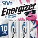 Energizer Ultimate Lithium 9V Batteries (2 Pack), Lithium 9 Volt Batteries