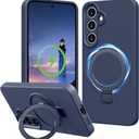 Compatible with Samsung Galaxy S24 Case with Stand, Full Camera Protection Liquid Silicone Case, MagSafe Compatible Magnetic Kickstand, Dark Blue