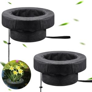 Treela 2 Pcs Fabric Floating Plant Pot Small Floating Water Garden Pond Planter Baskets Floating Soft Soil Plant Corral Black Waterproof Aquatic Plant Flower Islands (10 Inch)