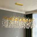 Modern Crystal Tree Branches Chandelier, 47.5in Gold 14 Lights Large Ceiling Hanging Light for Dining Room, Rectangle Raindrop Pendant Light Fixture