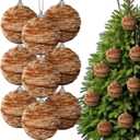 Hungdao 9 Pcs Brown Christmas Ornaments Velvet Ball Flocked Chenille Christmas Tree Ball Ornaments Decorative Xmas Hanging Decoration for Xmas Tree Decor, 2.36 Inch