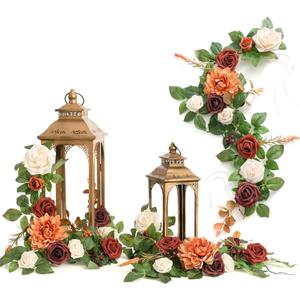 Ling's Moment 6Pack 2ft Artificial Flowers Garland Terracotta Lantern Flower Centerpieces Burnt Orange Wedding Aisle Decor Chair Flowers Arch Floral for Signs DIY Table Wall Window Cake Decoration (Or-sunset Terracotta)