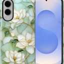Case Compatible with Samsung Galaxy S25 Edge, Hybrid 2-Layer Hard Shell Protection Case, Shockproof Protective Tough Phone Cover, Blooming Cyan Flowers