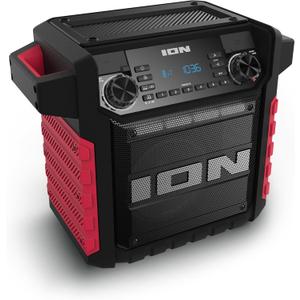 ION Tailgater Classic Outdoor Portable Bluetooth Speaker with Rechargeable Battery, FM Radio, USB Port, IPX5 Water-Resistant, 6.5" Woofer, App, Red