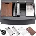 36 Inch Black Drop In Farmhouse Sink Workstation-Hovheir 36x22 Black Stainless Steel Kitchen Sink Drop In Apron Front Farm Sinks 16 Gauge Deep Single Bowl Farmhouse Kitchen Sinks Top Mount