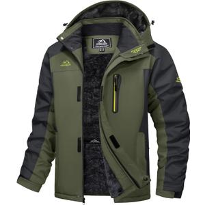 MAGCOMSEN Men's Winter Jacket Ski Snow Waterproof Fleece Coats Snowboard Warm Parka Raincoats with Hood 5 Pockets (X-Large, Army Green)