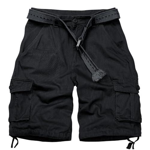 Camo Cargo Shorts for Men Relaxed Fit Work Shorts Casual Outdoor Cotton Shorts with Multi-Pocket No Belt Black 34