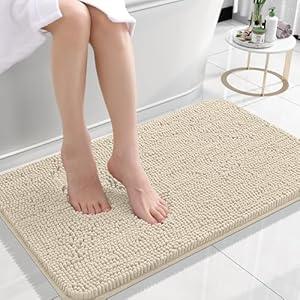 OLANLY Bathroom Rugs 24x16, Extra Soft Absorbent Chenille Bath Rugs, Rubber Backing Quick Dry, Machine Washable Bath Mats for Bathroom Floor, Tub and Shower, Home Decor Accessories, Sand