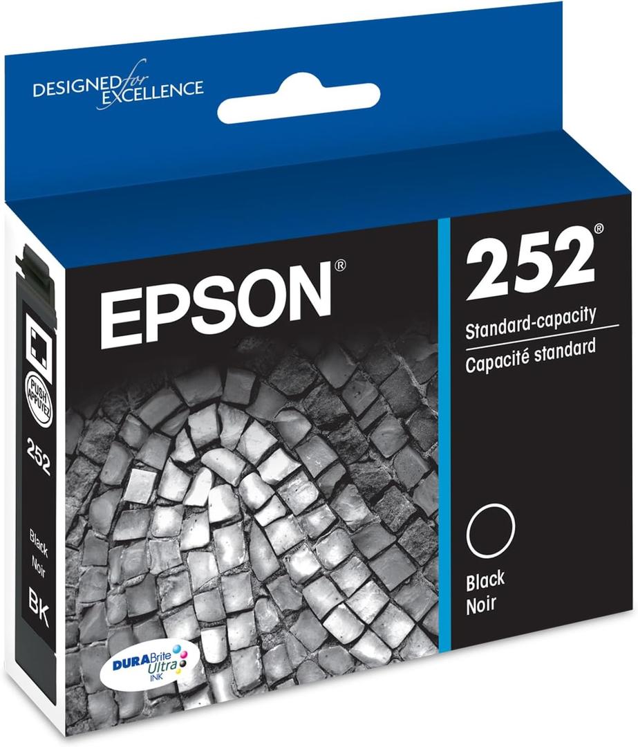 EPSON 252 DURABrite Ultra Ink Standard Capacity Black Cartridge (T252120-S) Works with WorkForce WF-3620, 3640, 7110, 7610, 7620, 7710, 7720, 7210