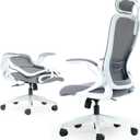 Tervo Model U | Folding Office Chair for Small Spaces | Gaming Chair for Adults & Kids | Ergonomic Mesh Computer Chair for Bedroom | Foldable Desk Chair for Home Work (White & Grey)