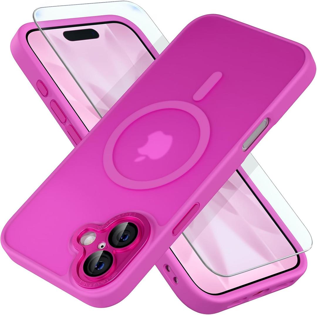Misea Magnetic for iPhone 17 Case Compatible with MagSafe [Military Grade Drop Protection] Full Camera Lens Protector Translucent Matte Phone Case for Women Girls 6.3 inch, Berry Purple
