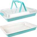 Sheet Cake Pan with Lid Set of 2, 15"10"2" Deep Jelly Roll Pan, Non-Stick Ceramic Coating Baking Pan, Oven Safe 450F, PFOA Free, Teal  Bake, Snap & Carry for Parties & Potlucks