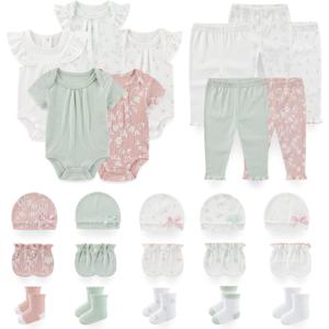 Unisex Baby Boy Girl Pant Sets Bodysuits Hats Gloves Socks Accessories 25 Pack Cotton Infant Practical Outfit (3-6 Months, White)
