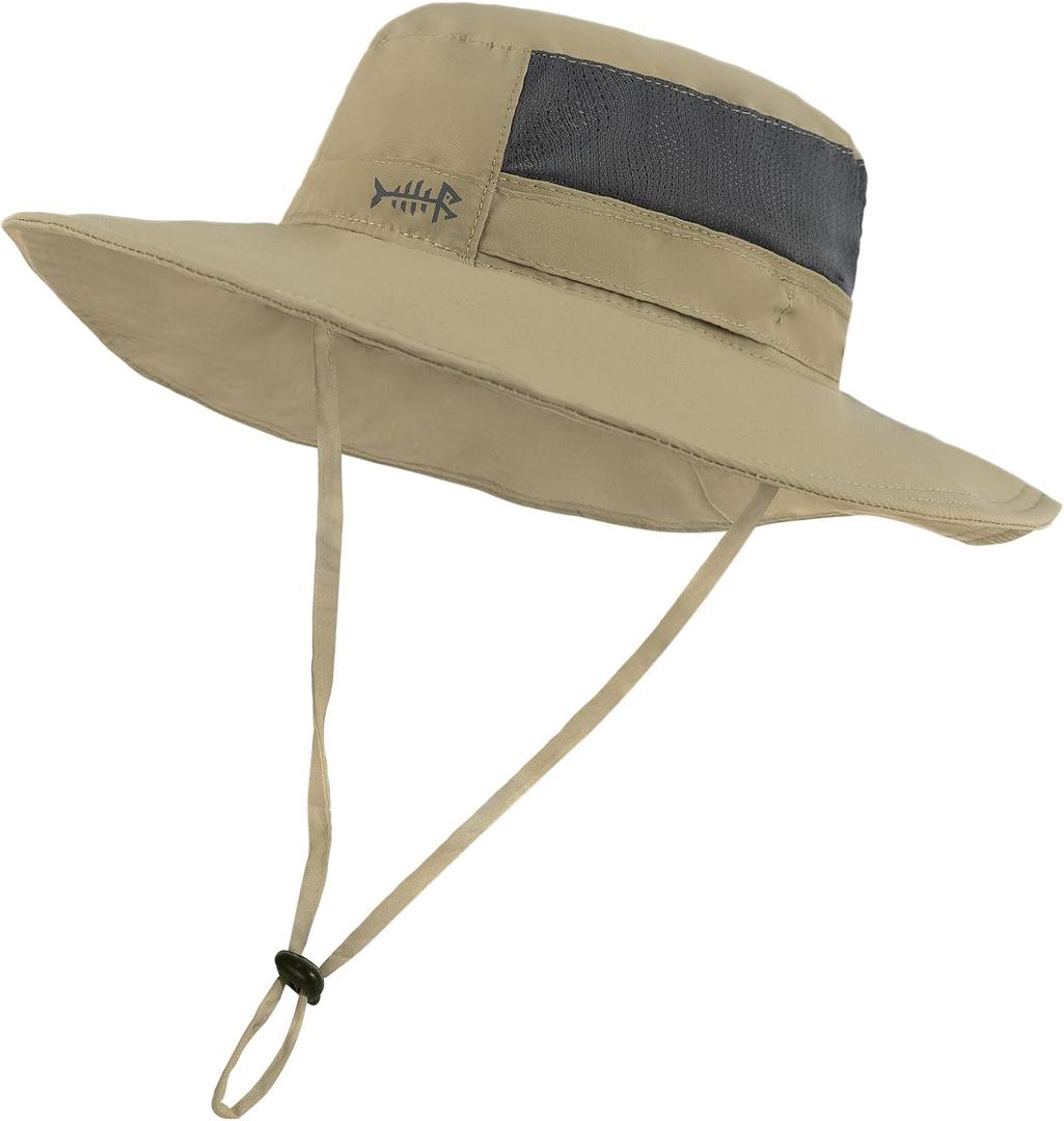 BASSDASH UPF 50+ Sun Fishing Hat Water Resistant with Detachable Neck Flap (One Size, Dark Khaki - Big Head Size)