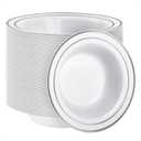 Goodluck 100 Pack Plastic Bowls with Silver Rim, 12oz Disposable Soup Bowls, Heavy Duty Dessert Bowls for Weddings, Parties, Dinners, Catering, and Everyday Use