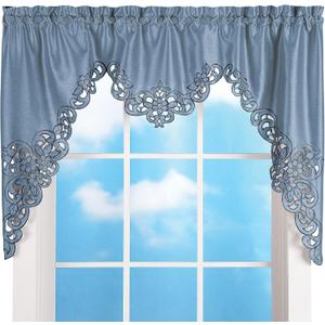 Collections Etc Elegant Cut Out and Embroidered Scroll Window Valance with Rod Pocket Top for Easy Hanging, Blue, 58" X 36"