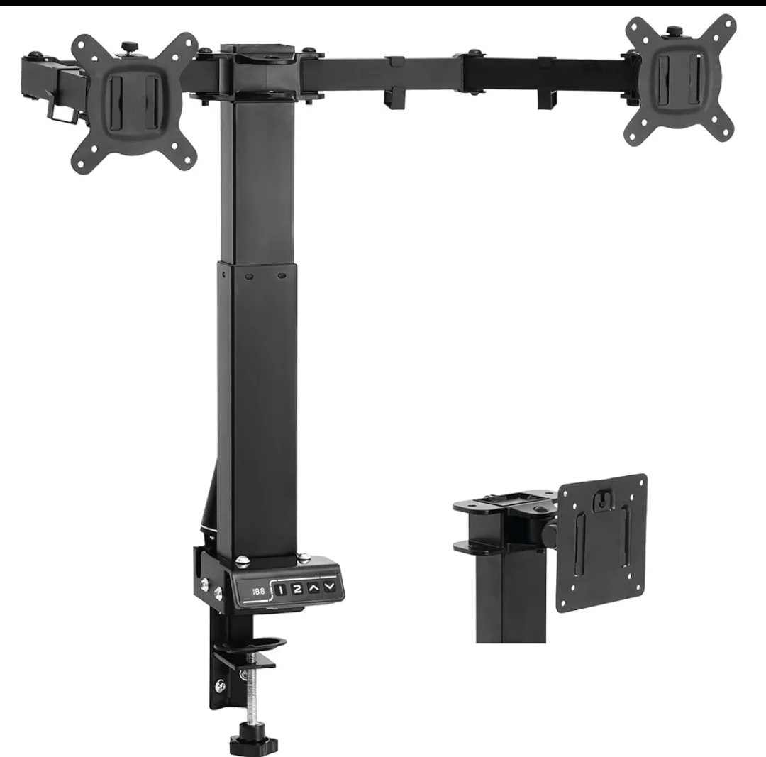 TOPSKY Adjustable Electric Monitor Desk Mount Fits Up to Dual 32 Inches 19.8lbs or Single 49 Inches 33lbs Computer Screens, Adjustable Swivel, Tilt, Rotate, VESA 75x75mm or 100x100mm MMT00.01 (Black)
