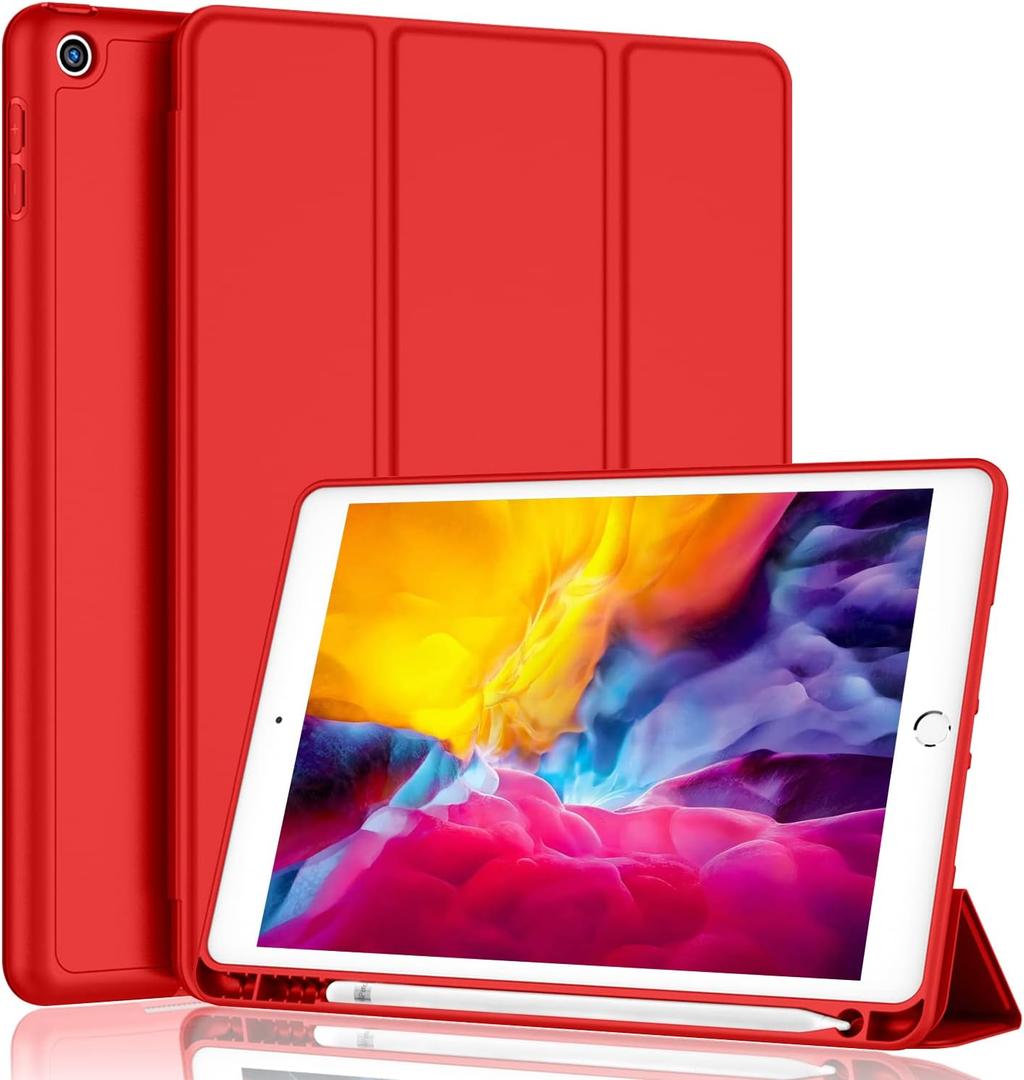 iMieet iPad 9.7 Case (2018/2017 Model, 6th/5th Generation), Smart Cover with Pencil Holder and Soft Baby Skin Silicone Back and Full Body Protection, Auto Wake/Sleep Cover (Red)