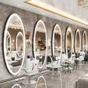 FENNIO 70" x 36" Large Wall Mounted Mirror with LED Lights, Oval Full Length LED Lighted Full Body Dressing Mirror for Bedroom, Salon, Brushed Aluminum Frame, Tempered Glass (Black and Gold/ Pointed Oval)
