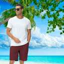 QPNGRP Men's Stretch Waist Casual Shorts with 5 Pockets Include 1 Zipper Pocket (Red, L)