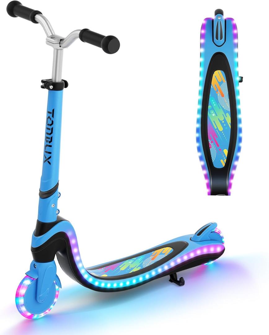 Tonbux Scooter for Kids with Light-Up Wheels & Deck, Adjustable Heights 2 Wheel Kids Scooters for Kids 5-7, Toddler Scooters with 4 Lighting Modes Deck (Black+Blue)