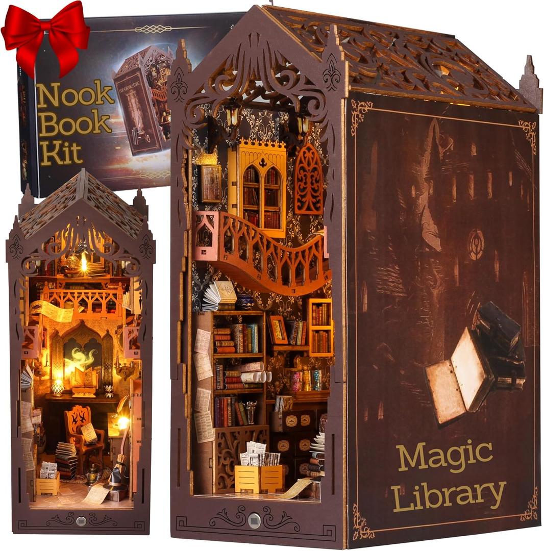 Book Nook Kit  Library Theme DIY Booknook with LED Lights | Book Nook Kits for Adults, Teens | Beginner-Friendly Nook Book for Home Dcor | Perfect Booknook DIY Kit Gift