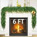 6 FT Christmas Garland Real Touch Norfolk Pine Garland Realistic, Christmas Faux Cedar Garland with Lights for Mantle Table Front Door Indoor Outdoor Holiday Christmas Decor