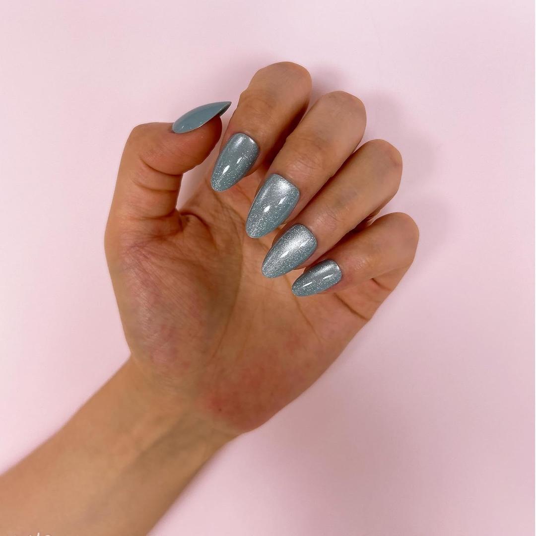 Press on Nails-Green, Cat Eye Press on Nails Almond,Short Reusable 16 Sizes - 32 Nail Kit with Glue