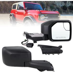 Right Passenger Side Mirror Compatible With 2021 2022 2023 2024 2025 Ford Bronco NO Fits Sport With Manual Folding Power Glass Heated Matte Black Replace#M2DZ-17682-BJ (5Pins)