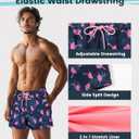 SURF CUZ Mens Swim Trunks with Compression Liner Quick Dry Swim Shorts Swimming Trunks 2 in 1 Bathing Suit Zipper Pockets (XX-Large, Dark Tropical Flamingo)