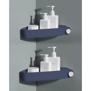 Sotfamily Plastic Shower Caddy Corner (For 90 Only), 2 Pack Adhesive Corner Shower Shelves for Bathroom Organizers and Storage, Navy