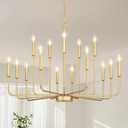 Gold Chandeliers for Dining Room Light Fixture Over Table, Modern Farmhouse Chandeliers for Living Room,15-Lights Industrial Metal Candle Lighting Fixtures for Entryway Kitchen Island Foyer