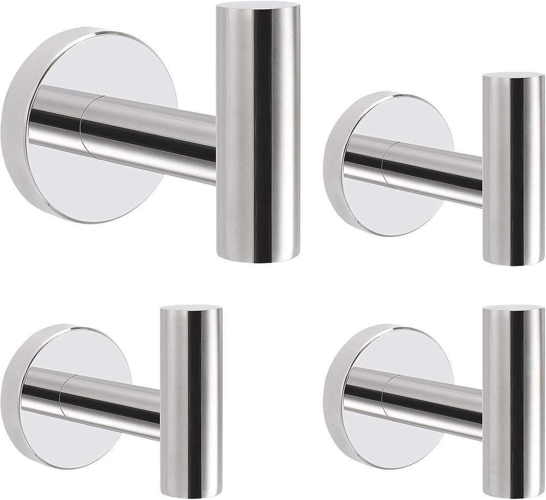 Livabber Bathroom Towel Hooks, 304 Stainless Steel Robe Shower Hooks Wall Mounted, Heavy Duty Towel Hangers for Bathroom Kitchen Bedroom (4 Pack, Chrome)