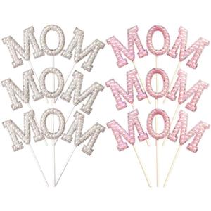 Mom Cake Card 12 Pcs, MOM Birthday Cakes Topper Pearl Rhinestones Ornament for Mother's Day Birthday
