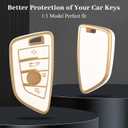 Suitable for BMW Key Fob Cover, Soft TPU Full Protection Key Case with Keychain for BMW X1 X2 X3 X5 X6 X7 and 2 5 6 7 Series Key Fob Holder, Gold White
