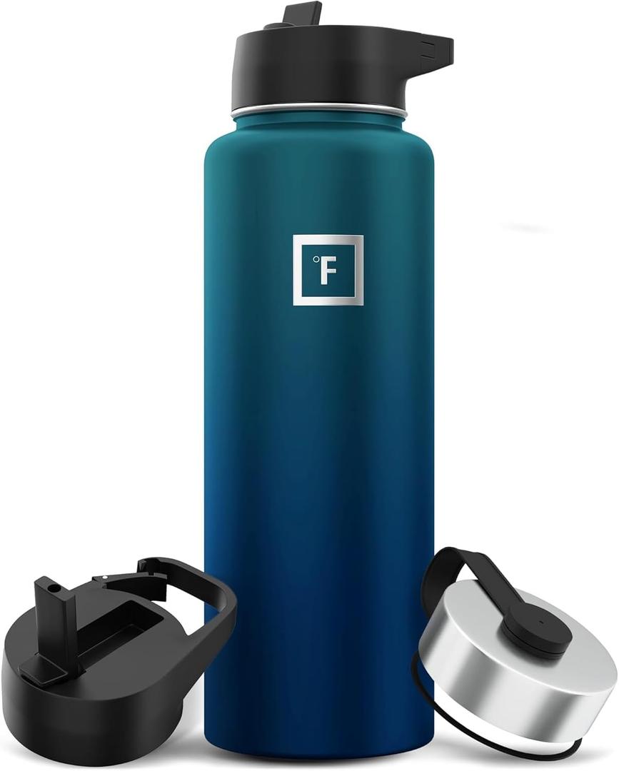 IRON FLASK Camping & Hiking Hydration Flask with 3 Lids - Stainless Steel, Double Walled & Vacuum Insulated Water Bottle - Leak Proof & BPA Free (Dark Night, Straw - 40 oz)