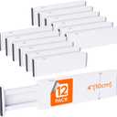 Lifewit 12 Pack Drawer Dividers Plastic 4" High, 13.5-22" Adjustable Drawer Organizers for Clothes, Expandable Dresser Separators in Bedroom/Bathroom/Kitchen/Fridge/Office Organization and Storage