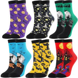 BONANGEL Halloween Socks Women, Funny Novelty Cute Holiday Crew Socks, Crazy Halloween Gifts for Women Girls (5-8)