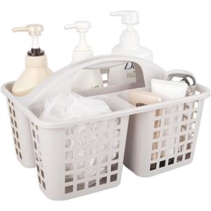 Portable Shower Caddy Basket with Compartments Cleaning Supplies Organizer with Handle Plastic Storage Divided Tool Bin for Bathroom, Bedroom, Kitchen, College Dorm, Garden, Under Sink, Light Grey