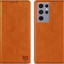 ZZXX for Samsung Galaxy S21 Ultra Wallet Case with [RFID Blocking] Card Slot Stand Strong Magnetic Leather Flip Fold Protective Phone Case for Samsung Galaxy S21 Ultra Case Wallet(Brown-6.8 inch)