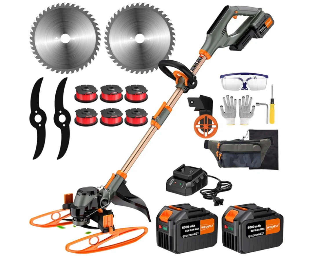 WeGofly 14-Inch String Trimmer Cordless,(2 x 21V 6.0Ah Batteries & Charger), Trimmer/Edger/Lawn Mower/Brush Cutter 4-in-1, Electric Weed Wacker with Auto Rope Spool Feed, 3 Cutting Methods