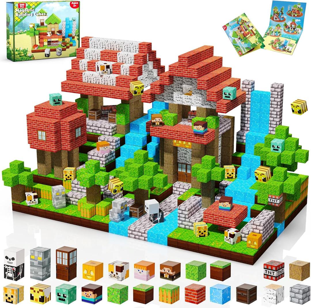 Magnetic Blocks-200PCS Magnetic Building Blocks, Magnets Cubes 2025 Upgraded Stacking Magnets for Kids Forest River Indoor Construction STEM Toys , Christmas Birthday Gifts for Boys & Girls Ages 3+