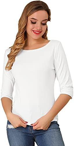 Allegra K Women's Casual Round Neck Elbow Sleeve t Shirts Slim Fit Blouses Tops Fashion Small